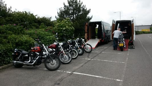 Motorbikes at Harwich port, bound for Sweden
